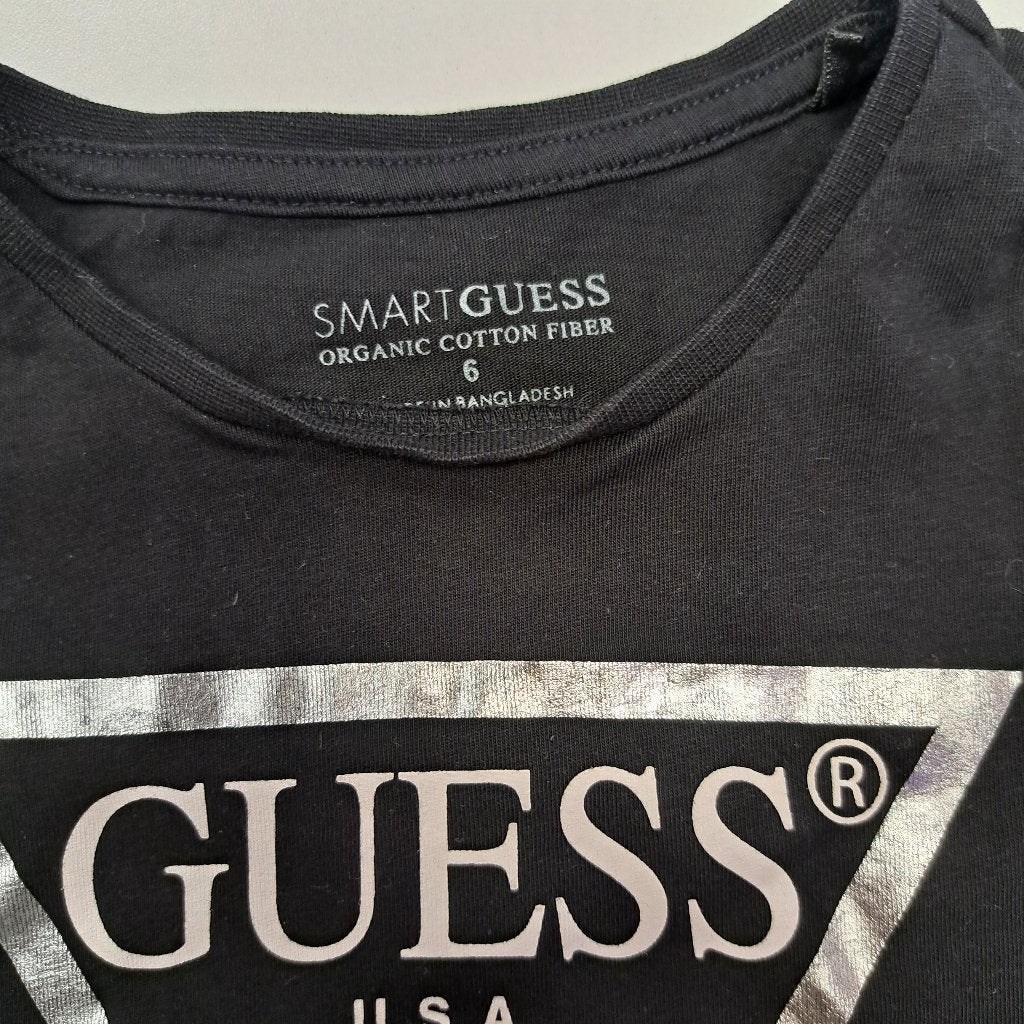 GUESS Kids logo T-shirt zwart met zilver maat 116-122 48735, Kinderen en Baby's, Kinderkleding | Maat 116, Meisje, ., Guess, Ophalen of Verzenden