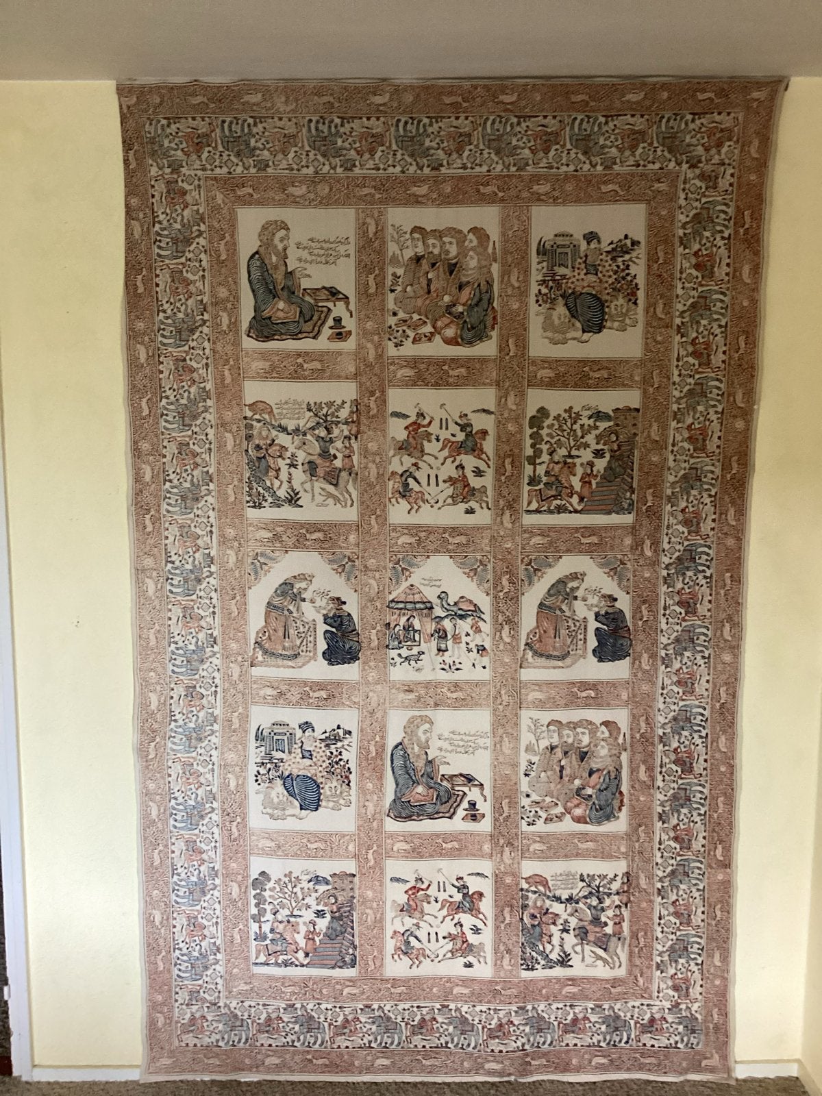 Unieke Perzische Kalamkari Wandtapijt - Handgemaakt, Ophalen of Verzenden