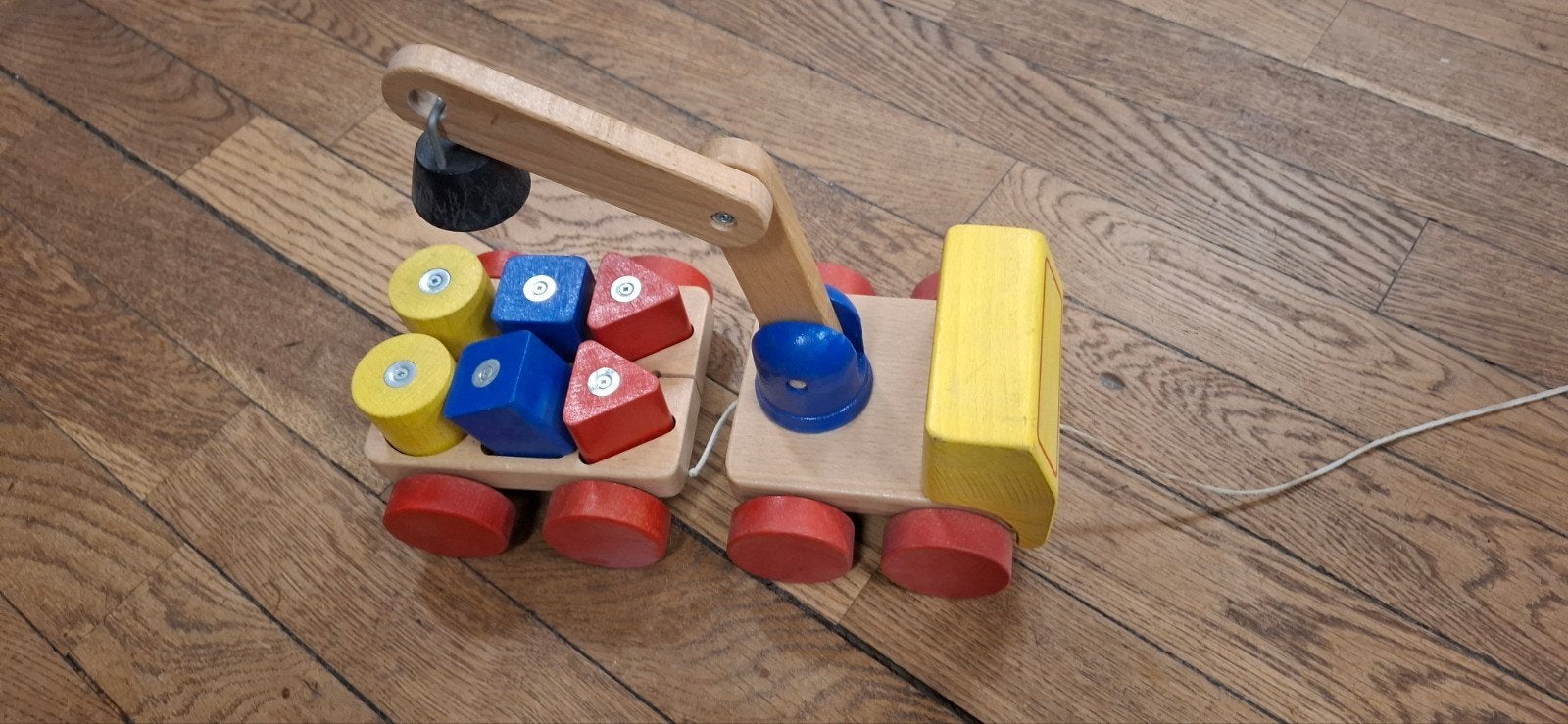 Houten kraanwagen met aanhanger en blokken, Ophalen, Gebruikt, Duw- of Trekspeelgoed