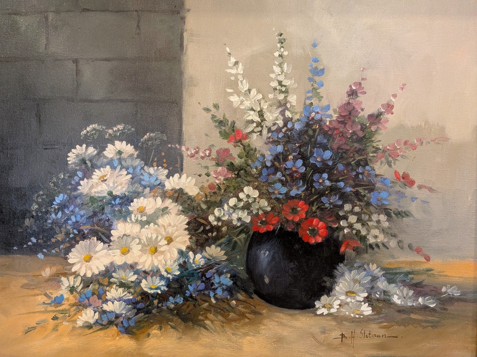 B.H. Slotman (J. van der Put) - Bloemenstilleven op doek, Antiek en Kunst, Kunst | Schilderijen | Klassiek, Ophalen of Verzenden