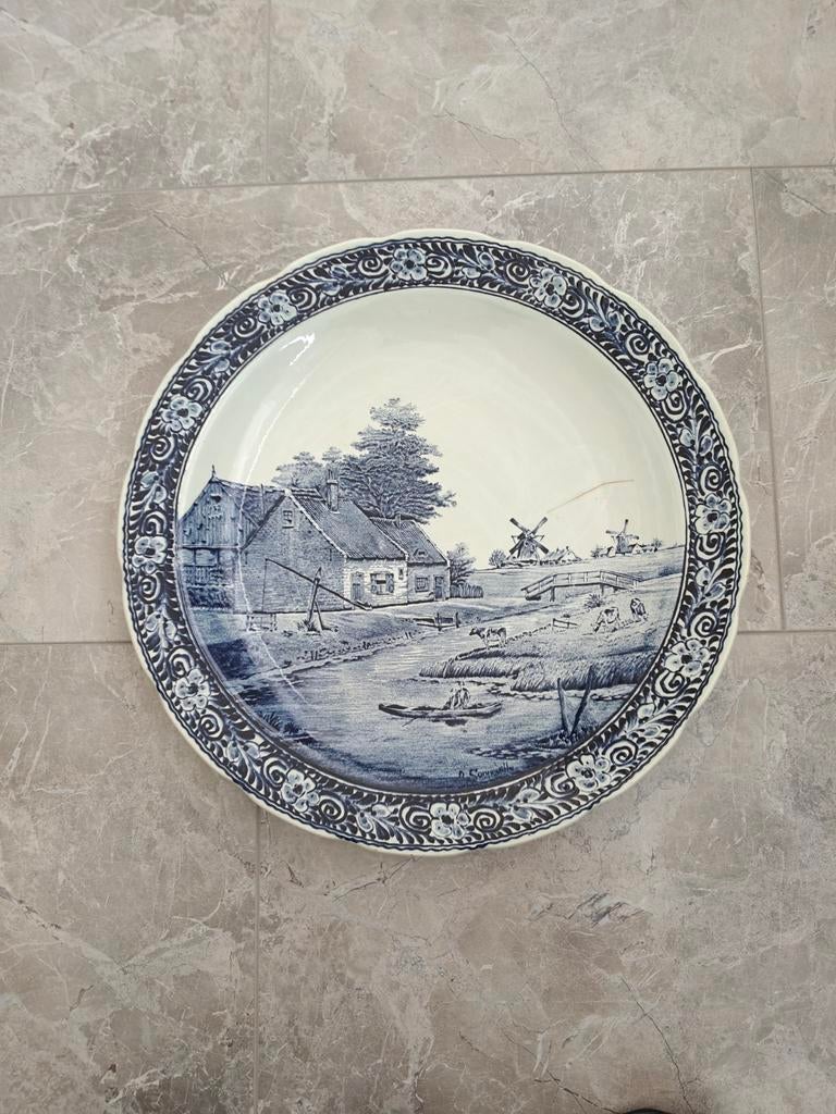 Groot Delfts Blauw Wandbord Boch Belgium - 40cm, Antiek en Kunst, Ophalen of Verzenden