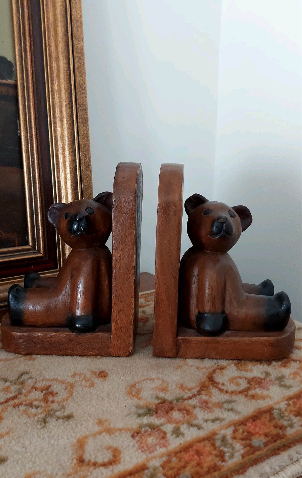 Prachtige Antieke houten boekensteun beren, Ophalen of Verzenden