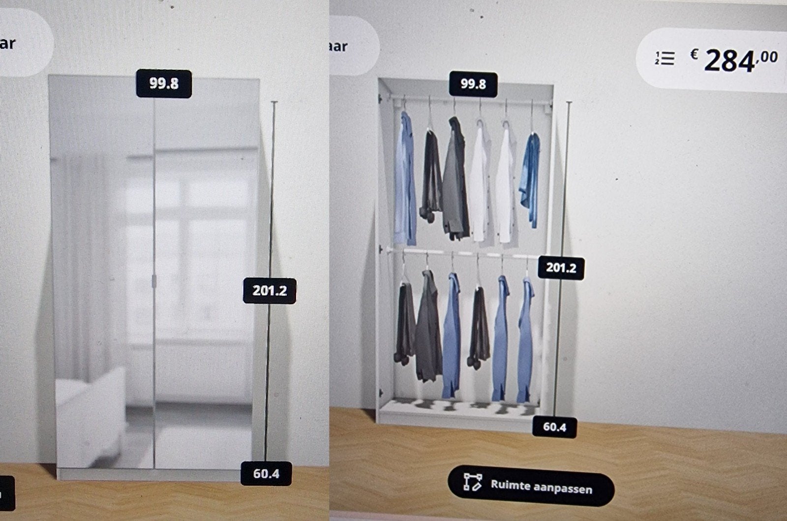ikea pax kledingkast, 100x201cm, complete with mirror doors, Ophalen, Zo goed als nieuw