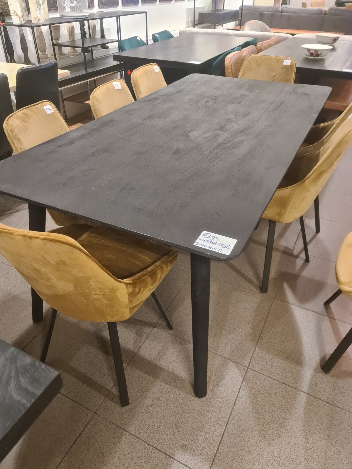 nieuwe eettafel 200x100cm vintage stijl zwart mango €295, Ophalen, Zwart, ., Nieuw