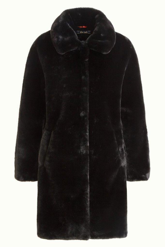 Jas/ Mantel Faux fur bontjas merk King Louie maat 36 zwart, Ophalen, Zwart, Zo goed als nieuw, King Louie