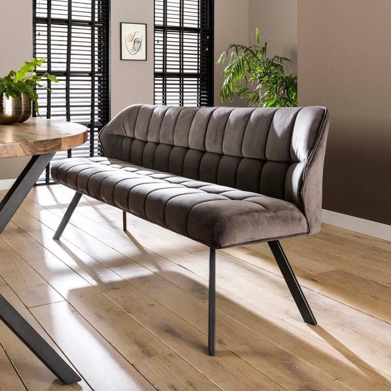 Comfortabele Velvet Eetkamerbank Antraciet - 180 cm, Huis en Inrichting, Ophalen, Drie, Zo goed als nieuw, Stof