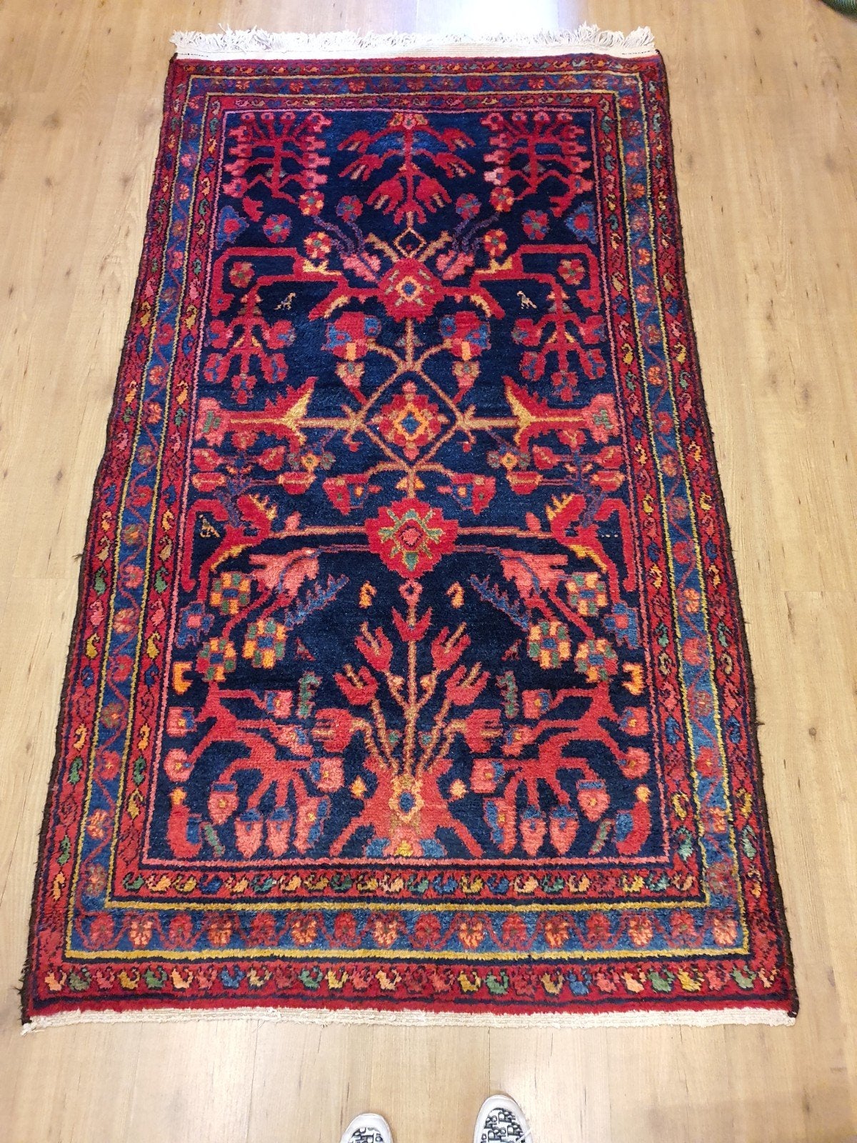 Vintage handgeknoopt perzisch tapijt hamadan 240x131, Info@SlatsAntiek.nl, Tweedehands, 100 tot 150 cm, Perzisch