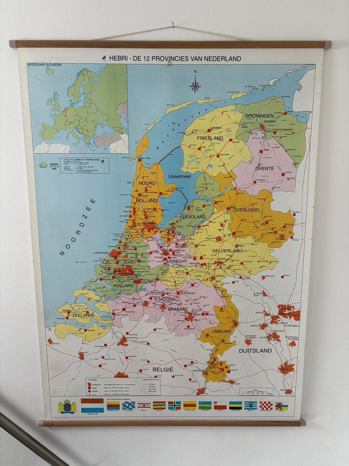 Vintage Landkaart Nederland - Hebri 12 Provincies, Antiek en Kunst, Ophalen, Aardrijkskunde