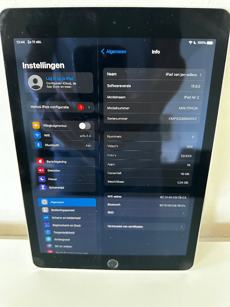 Ipad Air 2 MGL12HC/A, compleet met lader en Apple kabel, Computers en Software, 10 inch, Gebruikt, Zwart, Apple iPad Air