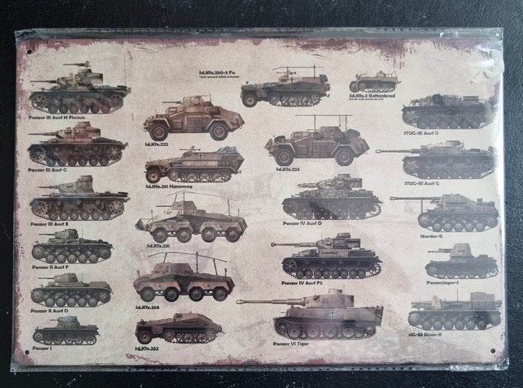 Metalen bord vintage-look duitse tanks/pantservoertuigen 1, Verzamelen, Ophalen of Verzenden, Landmacht, Duitsland, Overige typen
