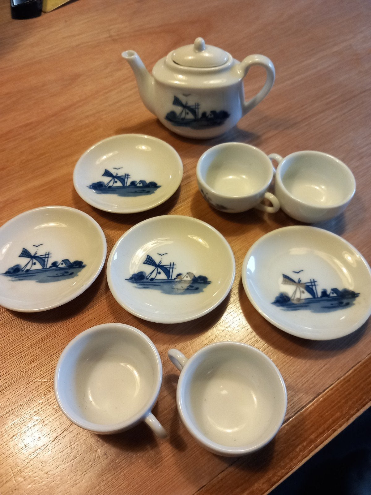 Delfts Blauw Miniatuur Theeservies - Molen Decor, Antiek en Kunst, Antiek | Servies compleet, Ophalen