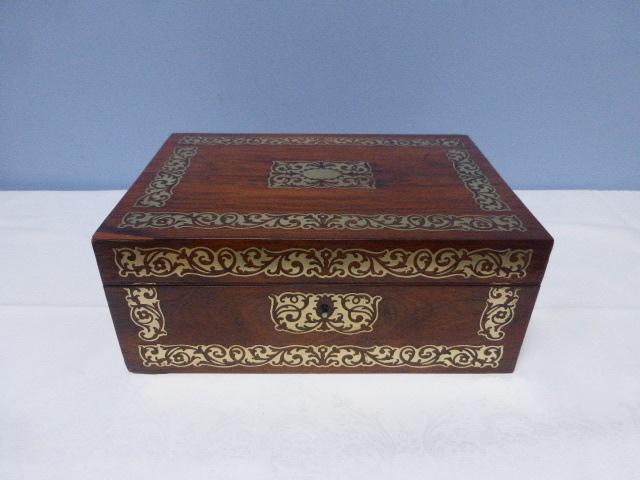 Rosewood opbergkist met messing inlegwerk. 19e eeuw., Ophalen of Verzenden