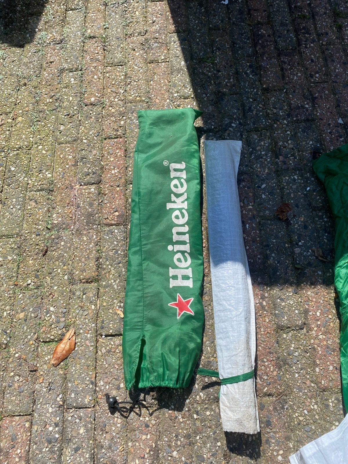 Heineken Parasolhoes - Groen/Wit, Ophalen, Gebruikt, Minder dan 1 meter, Parasolhoes