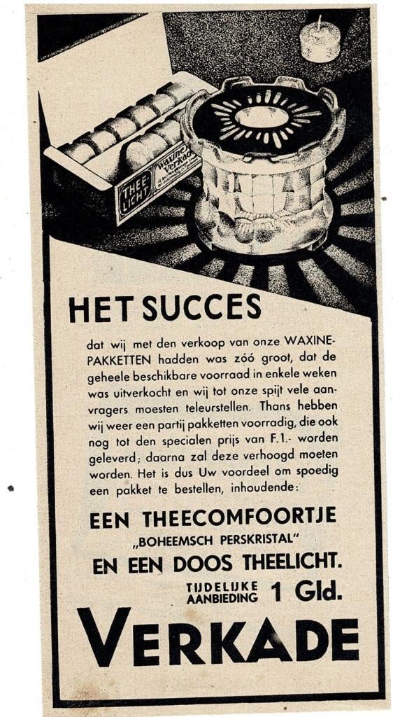 Het succes een theecomfoortje en een doos theelicht VERKADE, Verzamelen, Merken en Reclamevoorwerpen, Verzenden, Zo goed als nieuw