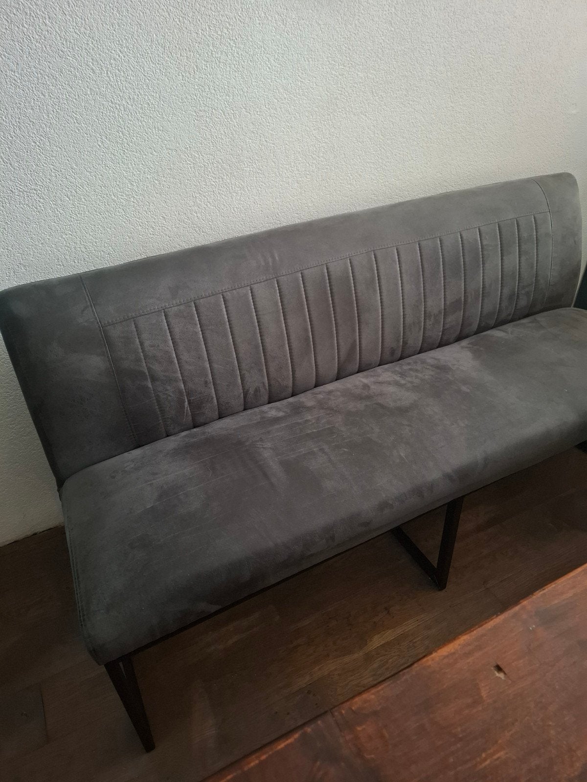 Stijlvol grijs bankje - perfect voor eetkamer of hal, Ophalen, Gebruikt, Minder dan 75 cm, 150 tot 200 cm