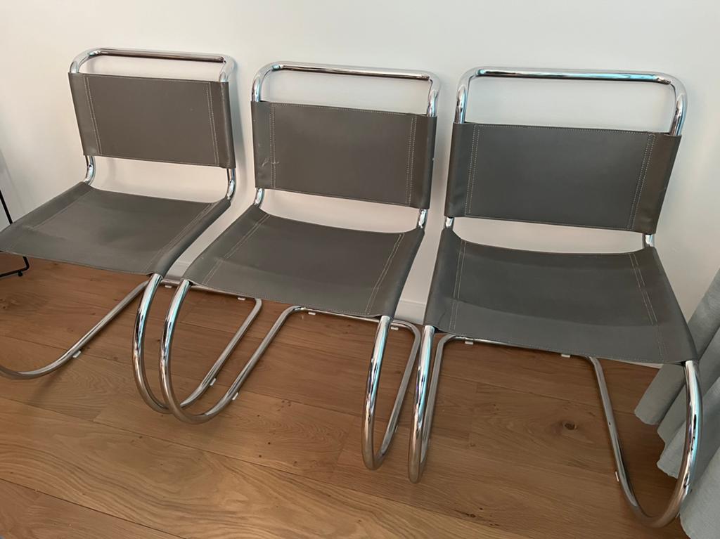 Drie Mies van der Rohe stoelen, Huis en Inrichting, Stoelen, Ophalen, Gebruikt, Drie, Leer