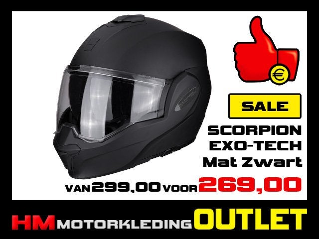 Motorhelm Scorpion EXO TECH Solid - Mat Zwart - VOORDEEL, Motoren, Info@huybersmotoren.nl, Systeemhelm, HM - Sale, NL