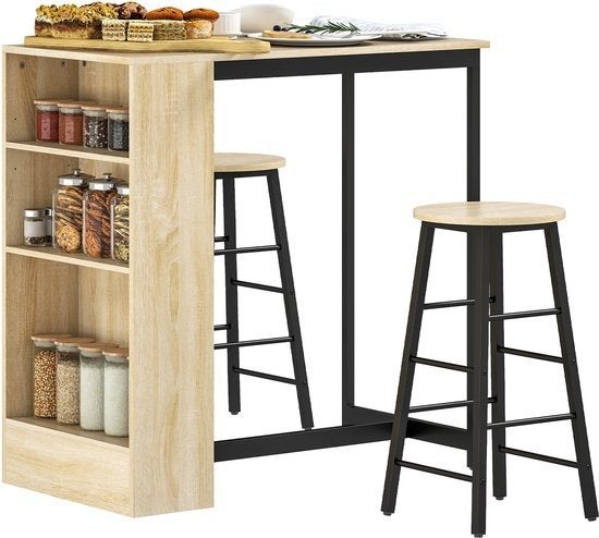 Bartafel met opbergrek en 2 krukken - Nieuw, Ophalen, Met voetsteun, Nieuw, 90 cm of meer