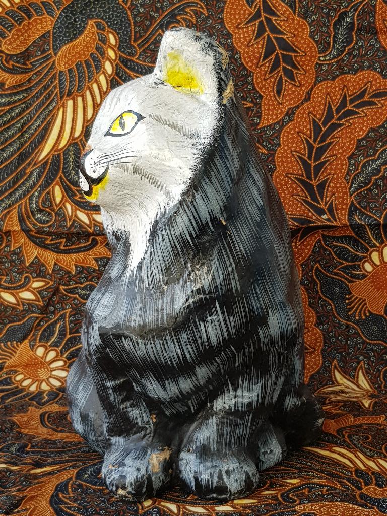 Mooie oude Oosterse poes of kat van Papier-mache 28 cm., Ophalen of Verzenden