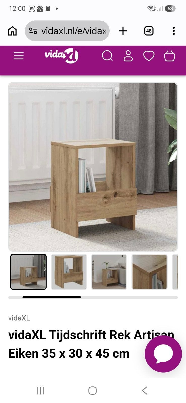 vidaXL Tijdschrift Rek Artisan Eiken 35 x 30 x 45 cm, Ophalen, Meerdere vakken, Nieuw, Hout