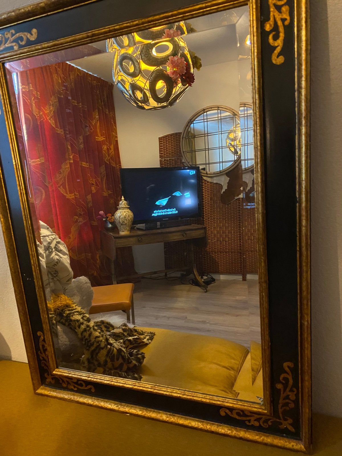 Mooie barok spiegel zwart met goud!, Antiek en Kunst, Antiek | Spiegels, Ophalen, Rechthoekig, 50 tot 100 cm, Minder dan 100 cm
