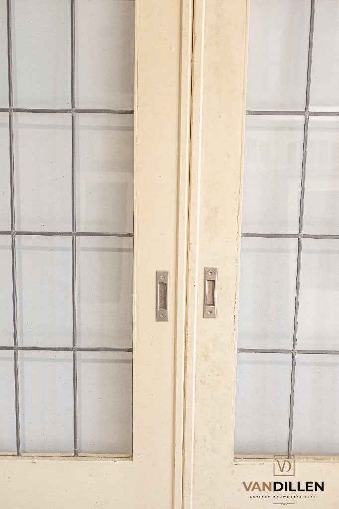 Mooie gave set oude ensuite schuifdeuren met glas in lood, Doe-het-zelf en Verbouw, Deuren en Horren, Gebruikt, 120 cm of meer