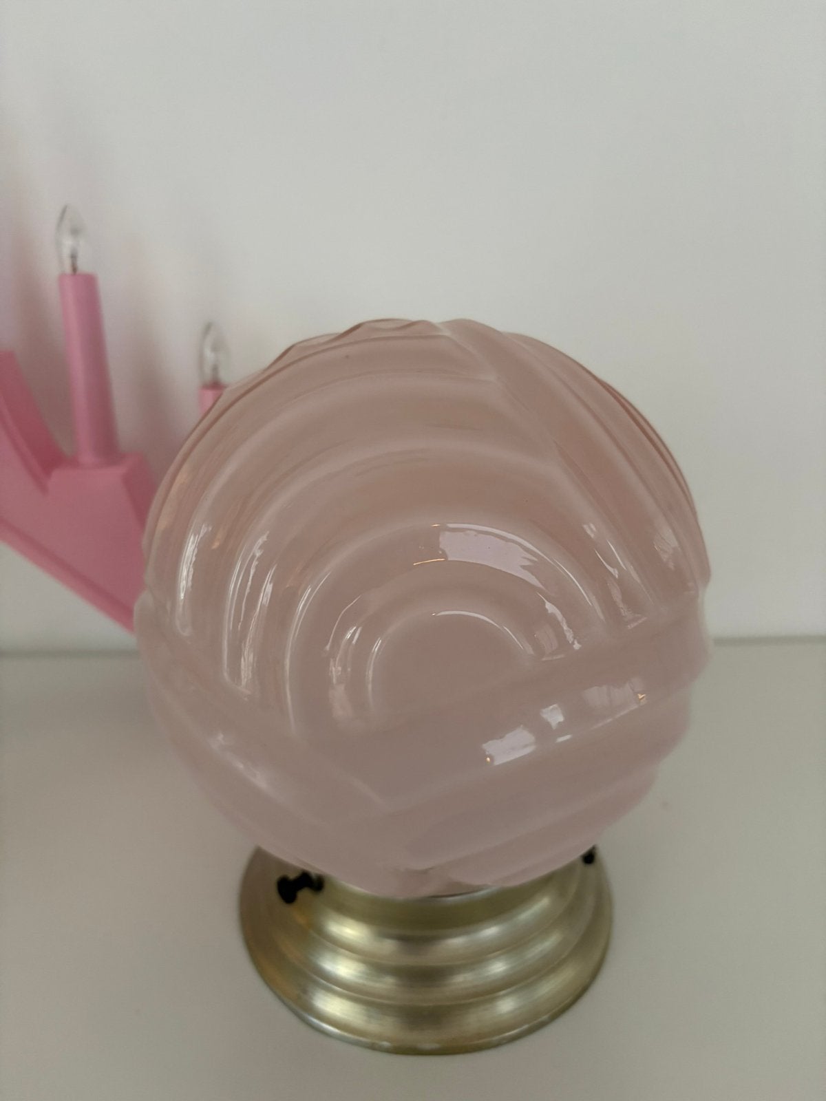 Antieke plafondlamp, roze vintage lamp, hallamp, plafonnière, Ophalen of Verzenden, Zo goed als nieuw, Glas