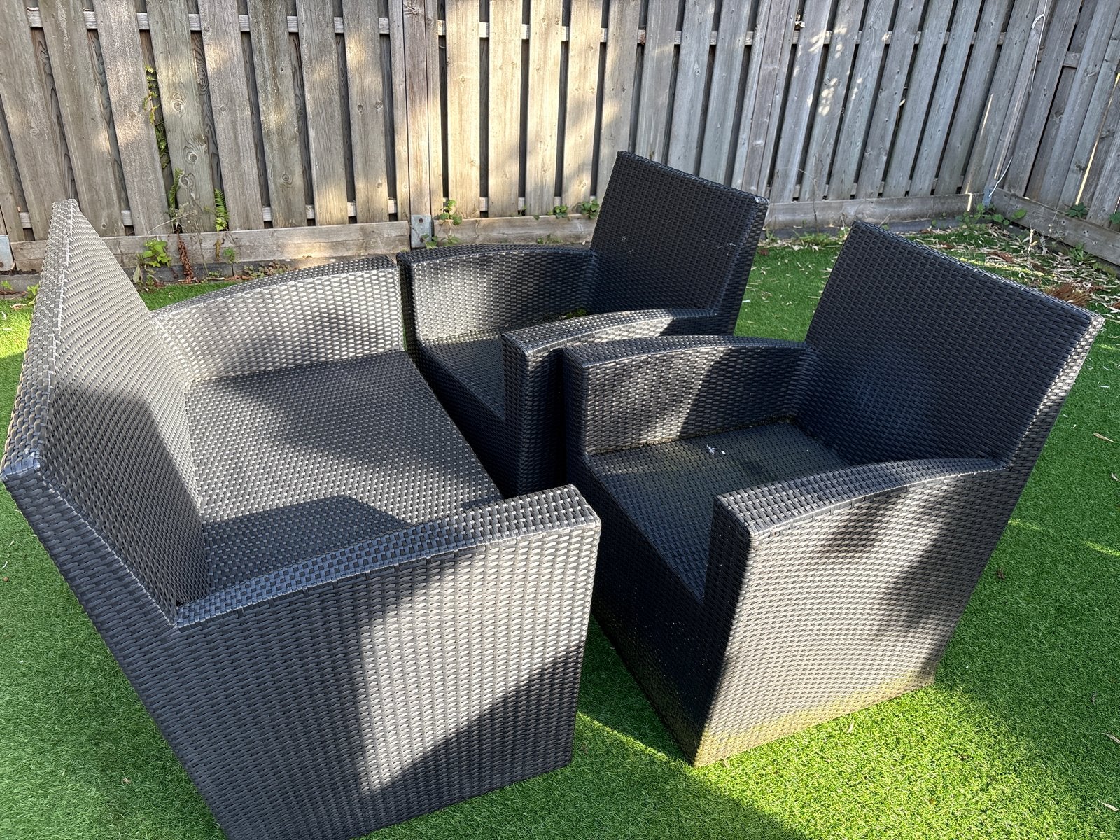 Zwarte Wicker Loungeset - 4-persoons, Tuin en Terras, Ophalen, 4 zitplaatsen, Gebruikt, Loungeset