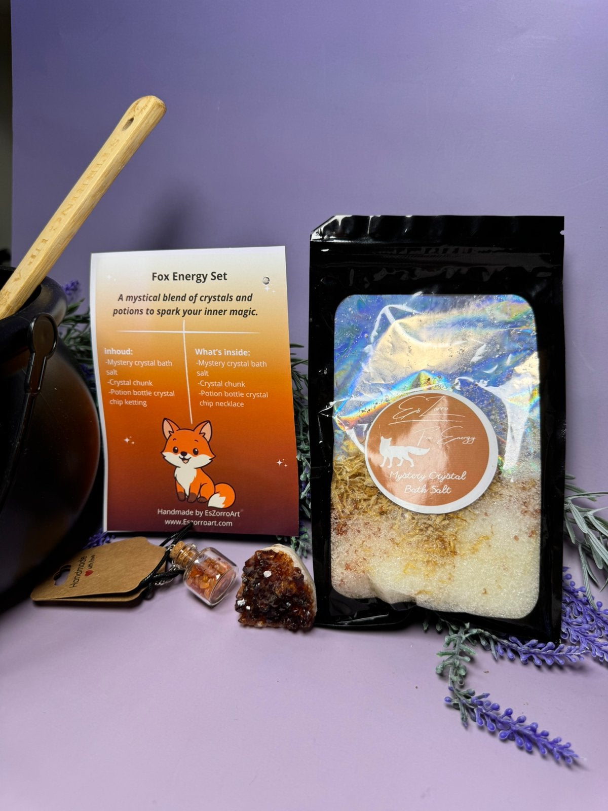 Fox Energy Crystal Gift Set | Mystery Bath Salt • Carnelian, Verzenden, Mineraal