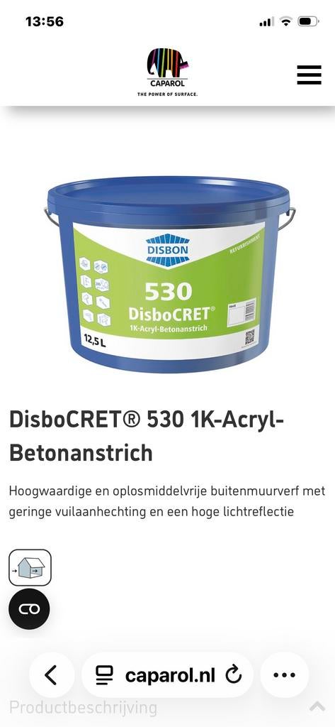Caparol DisboCRET 530 1K-Acryl-Betonanstrich 12,5L, Overige kleuren, Ophalen of Verzenden, 10 tot 15 liter, Verf