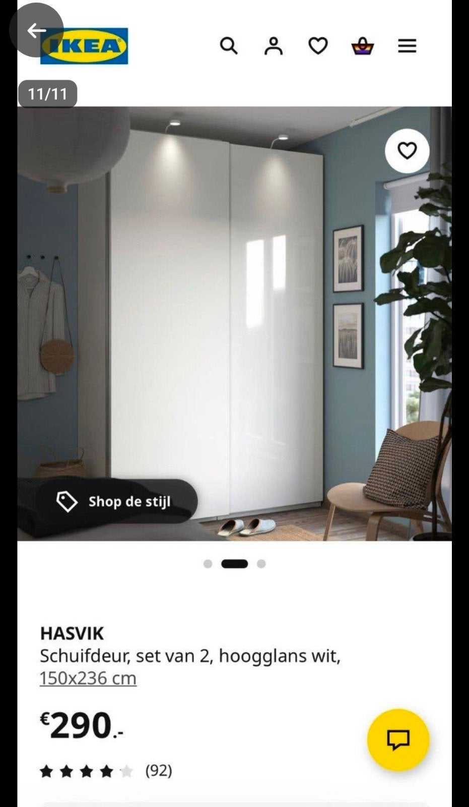 ikea hasvik schuifdeuren  set van 2 hoogglans  wit 150x236cm, Huis en Inrichting, Kasten | Kledingkasten, Ophalen, Gebruikt, 25 tot 50 cm