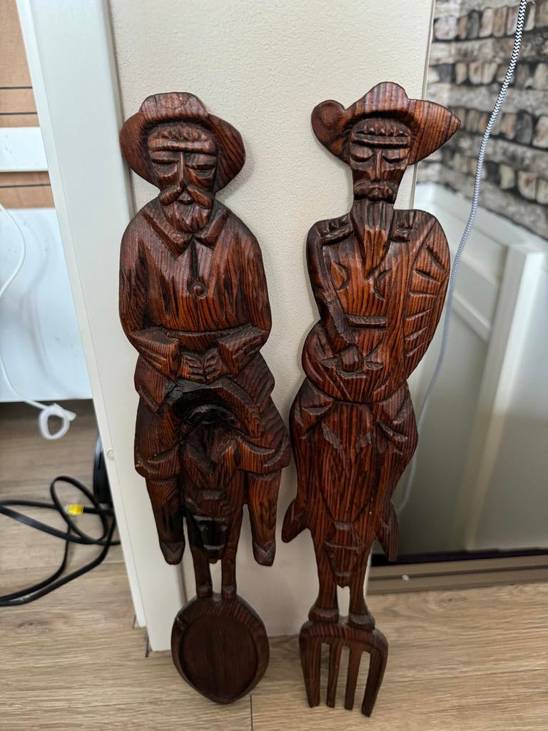 Houten vork en lepel met Spaans houtsnijwerk, Antiek en Kunst, Antiek | Gereedschap en Instrumenten, Ophalen of Verzenden