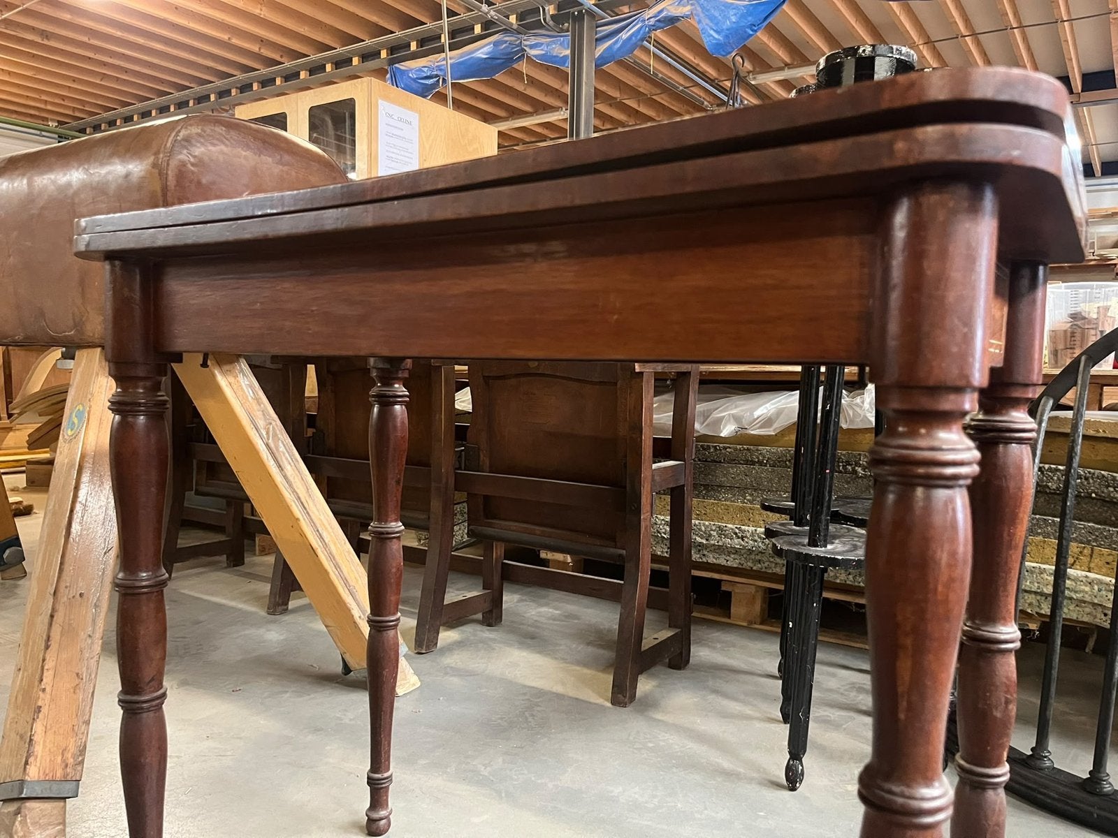 Antieke houten speeltafel met groen vilt, Antiek en Kunst, Ophalen of Verzenden