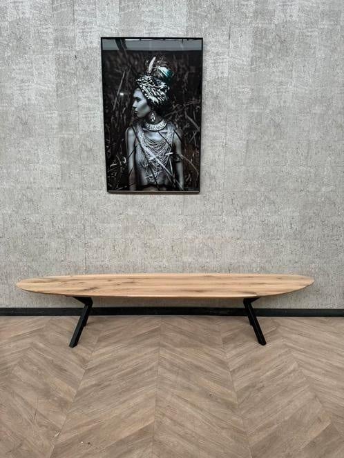 Massief eiken eetkamerbank organisch 240cm Leaf *showroom, Firma Hout en Staal, Overige kleuren, Ophalen of Verzenden, Zo goed als nieuw