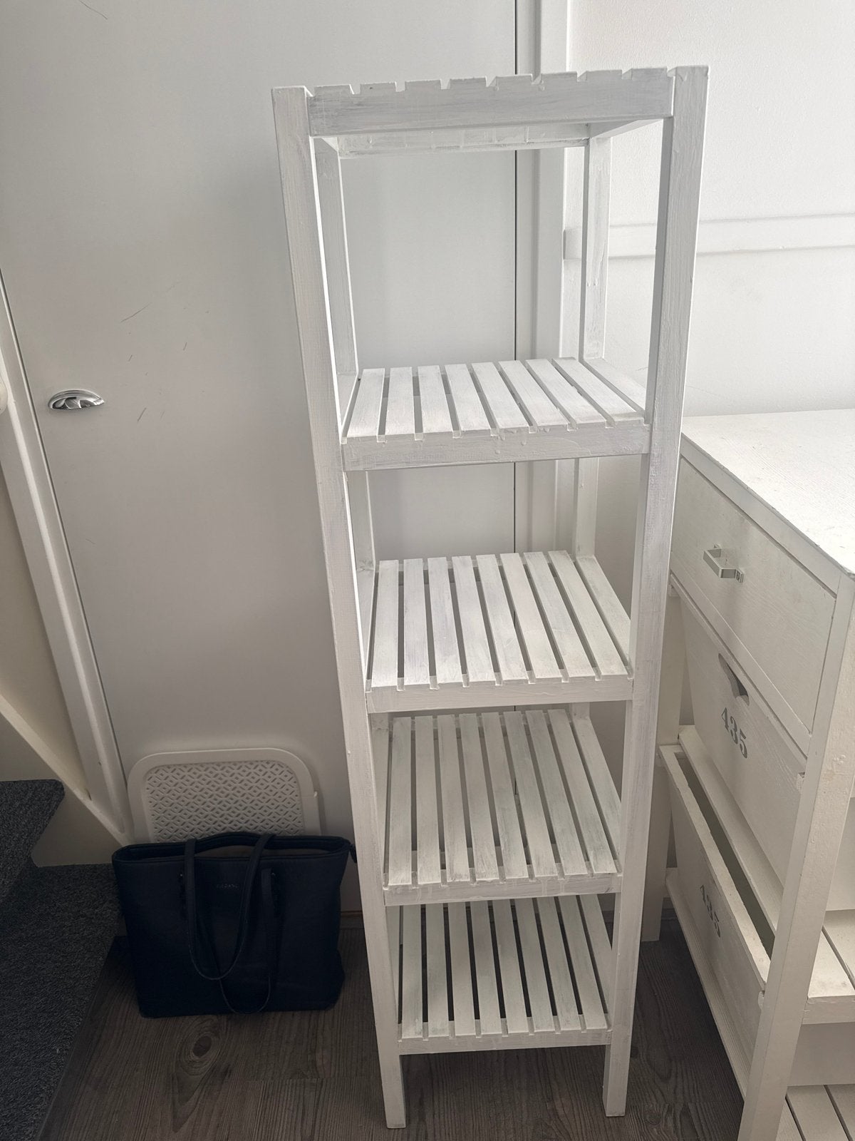 Witte houten badkamerrek / opbergrek, Ophalen, Gebruikt