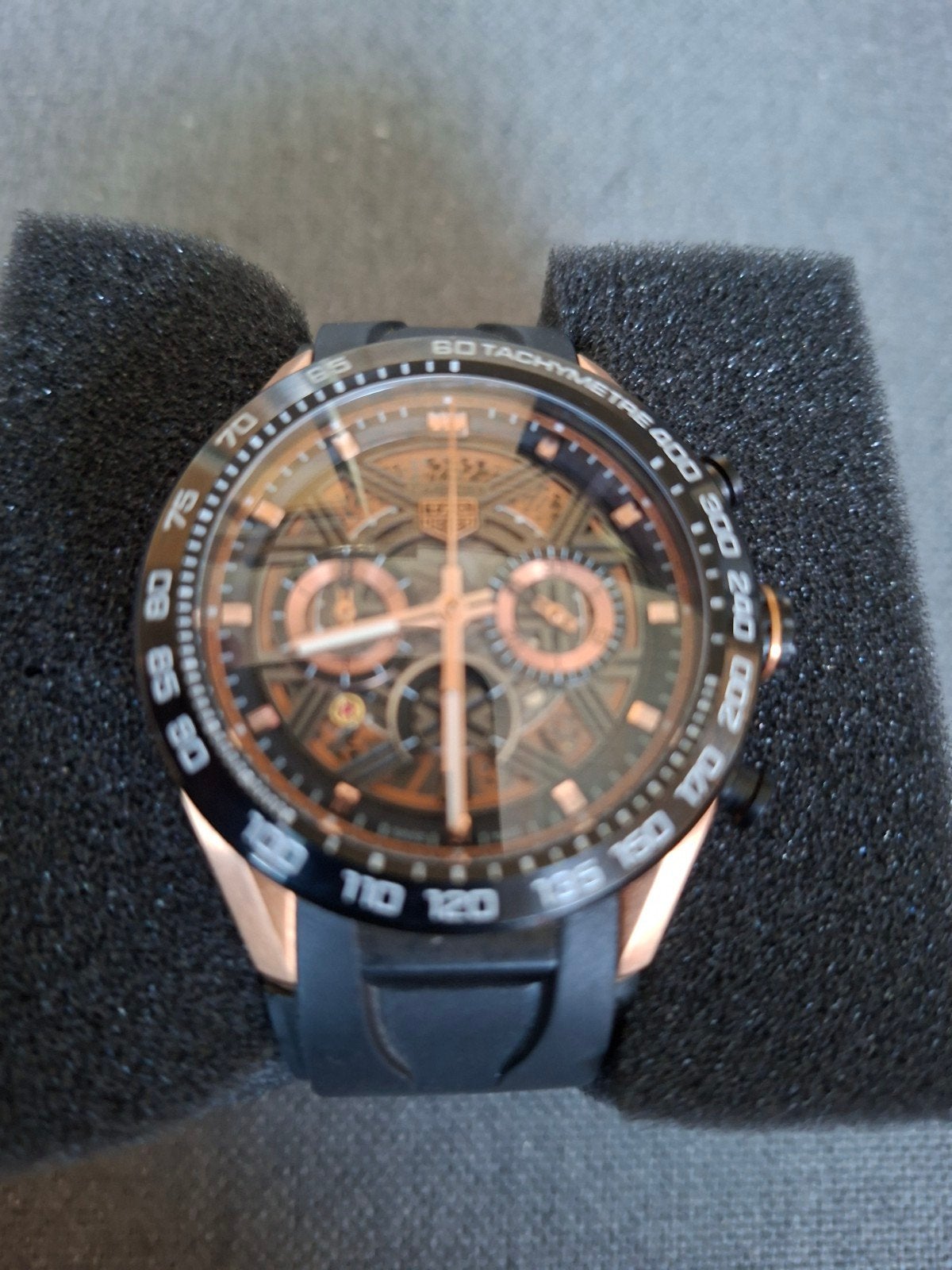 TAG Heuer Carrera Chronograaf Roségoud Zwart, Sieraden, Tassen en Uiterlijk, Horloges | Heren, Ophalen of Verzenden, Zo goed als nieuw
