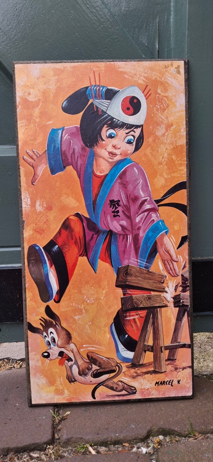 Vintage prentje van jongen die sport, Ophalen of Verzenden