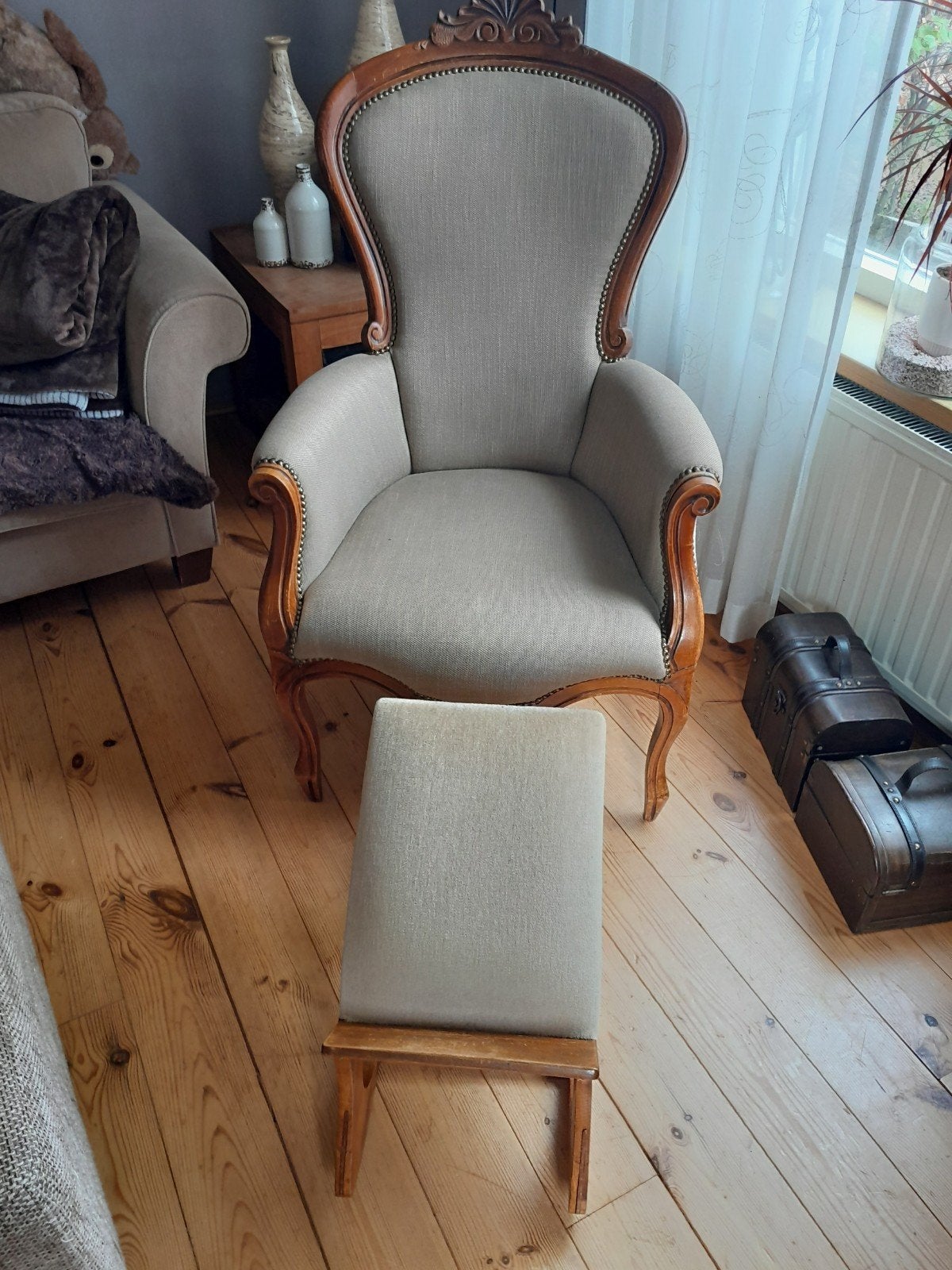 vintage barokstoel met voetenbankje, Huis en Inrichting, Ophalen, Minder dan 75 cm, Minder dan 50 cm