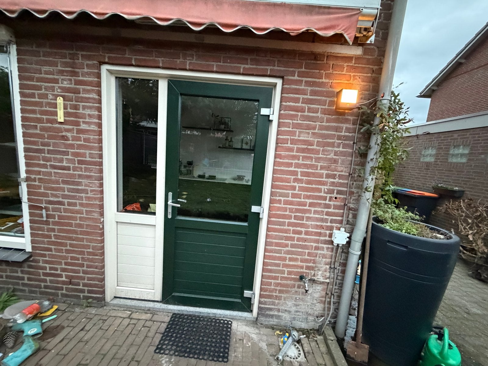 Kunststof deur met vast deel, groen/crème, HR++ glas, Ophalen, Kunststof, Gebruikt, Buitendeur