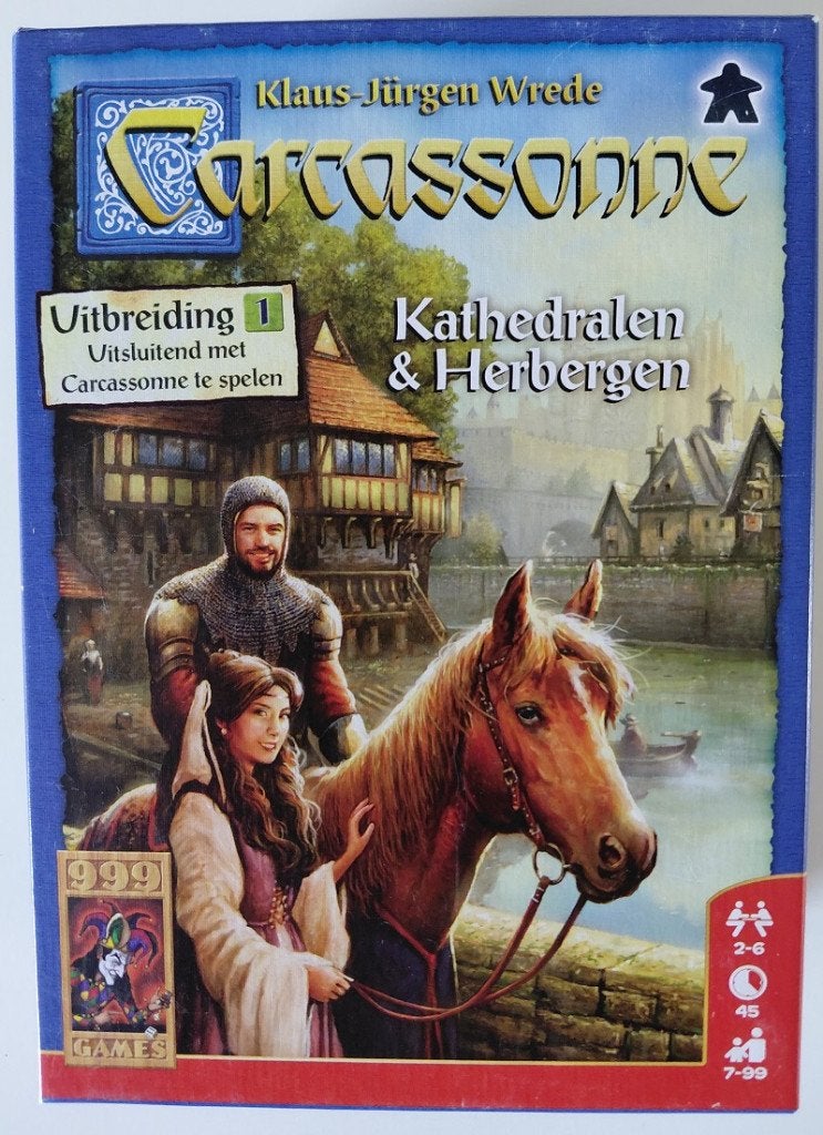 Carcassonne Uitbreiding 1: Kathedralen & Herbergen, Een of twee spelers, Ophalen of Verzenden, Zo goed als nieuw, 999 Games