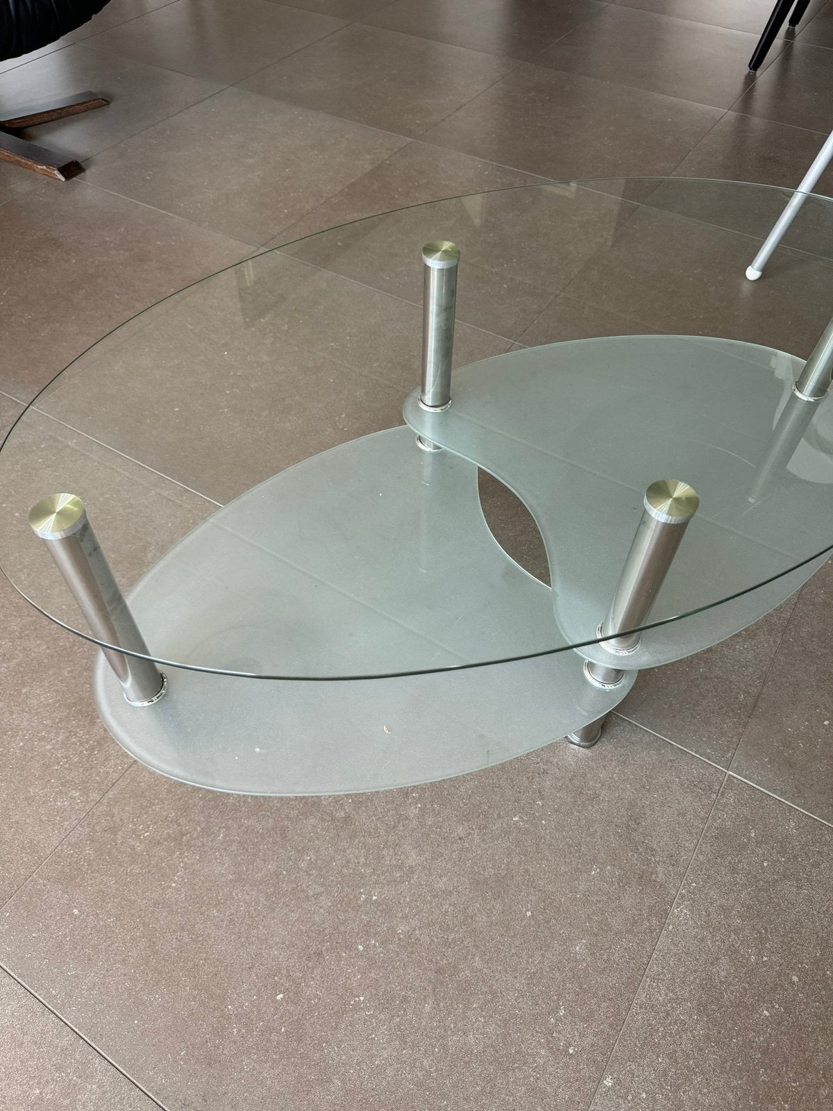 Glazen salontafel, Huis en Inrichting, 100 tot 150 cm, Ovaal, 50 tot 100 cm, Ophalen of Verzenden