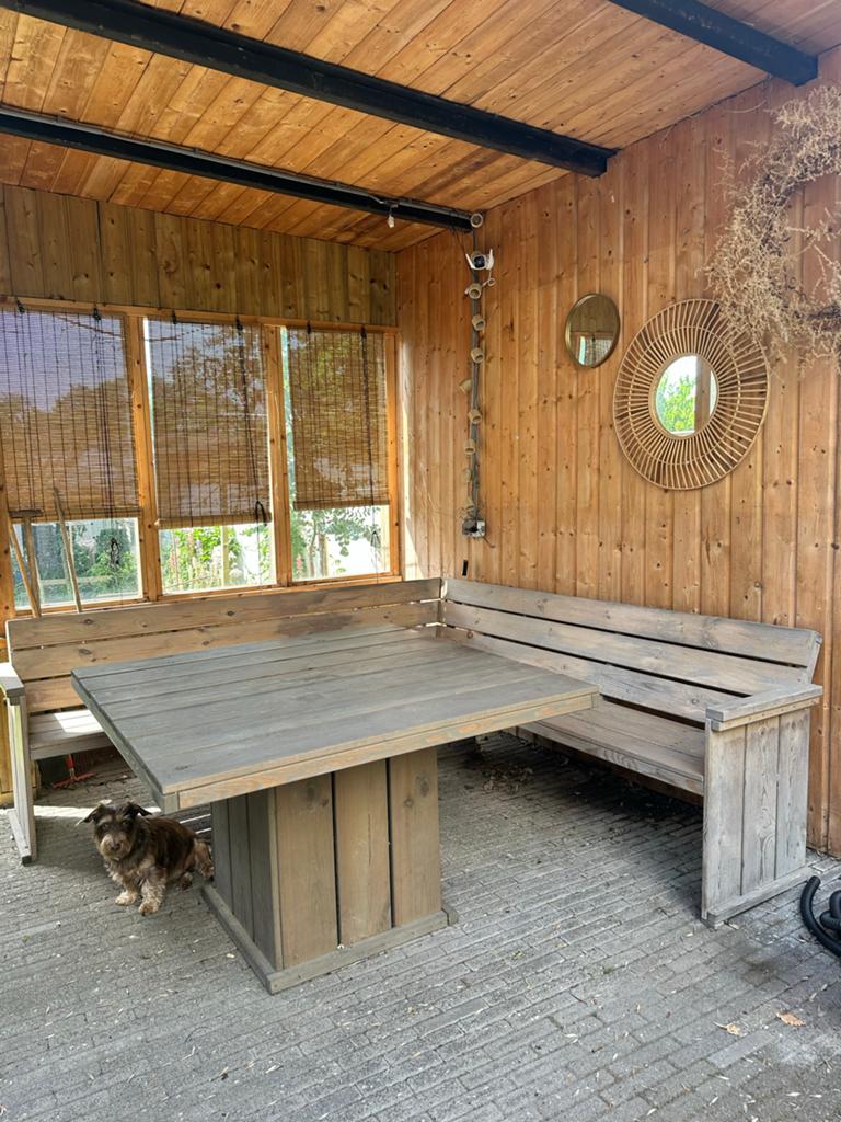 Stevige houten tuinset met hoekbank en tafel, Ophalen, Gebruikt, Bank, Tuinset