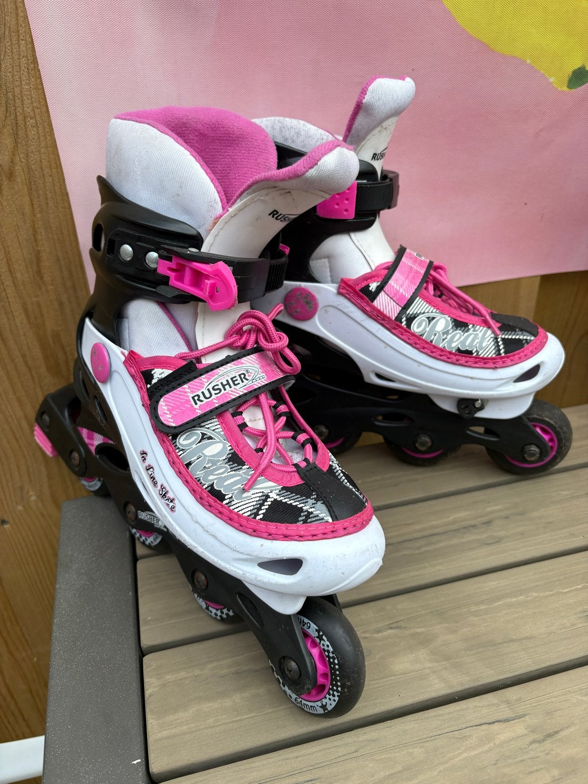 Roze/Zwarte verstelbare Rusher In-Line Skates, Ophalen, Verstelbaar, Gebruikt, Kinderen