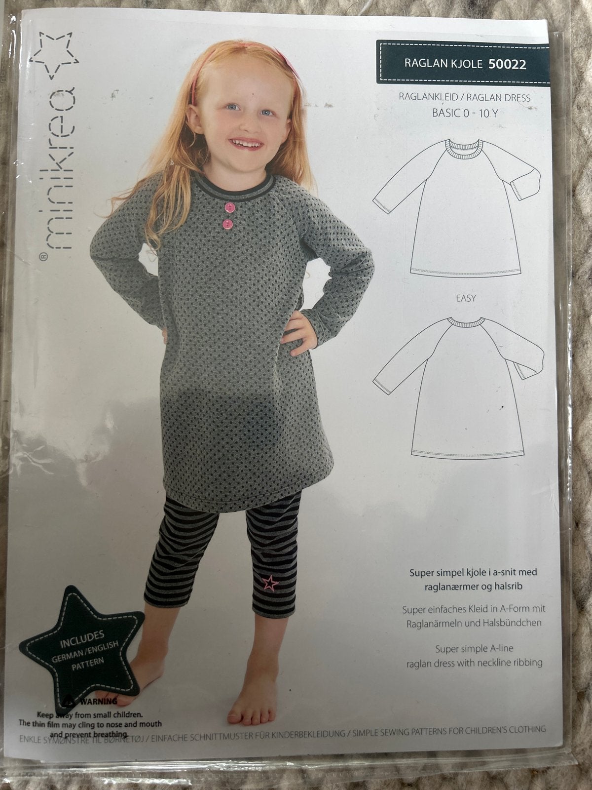 Minikrea Raglan Jurk Patroon - Maten 0-10 Jaar, Overige merken, Overige typen, Kind, Nieuw