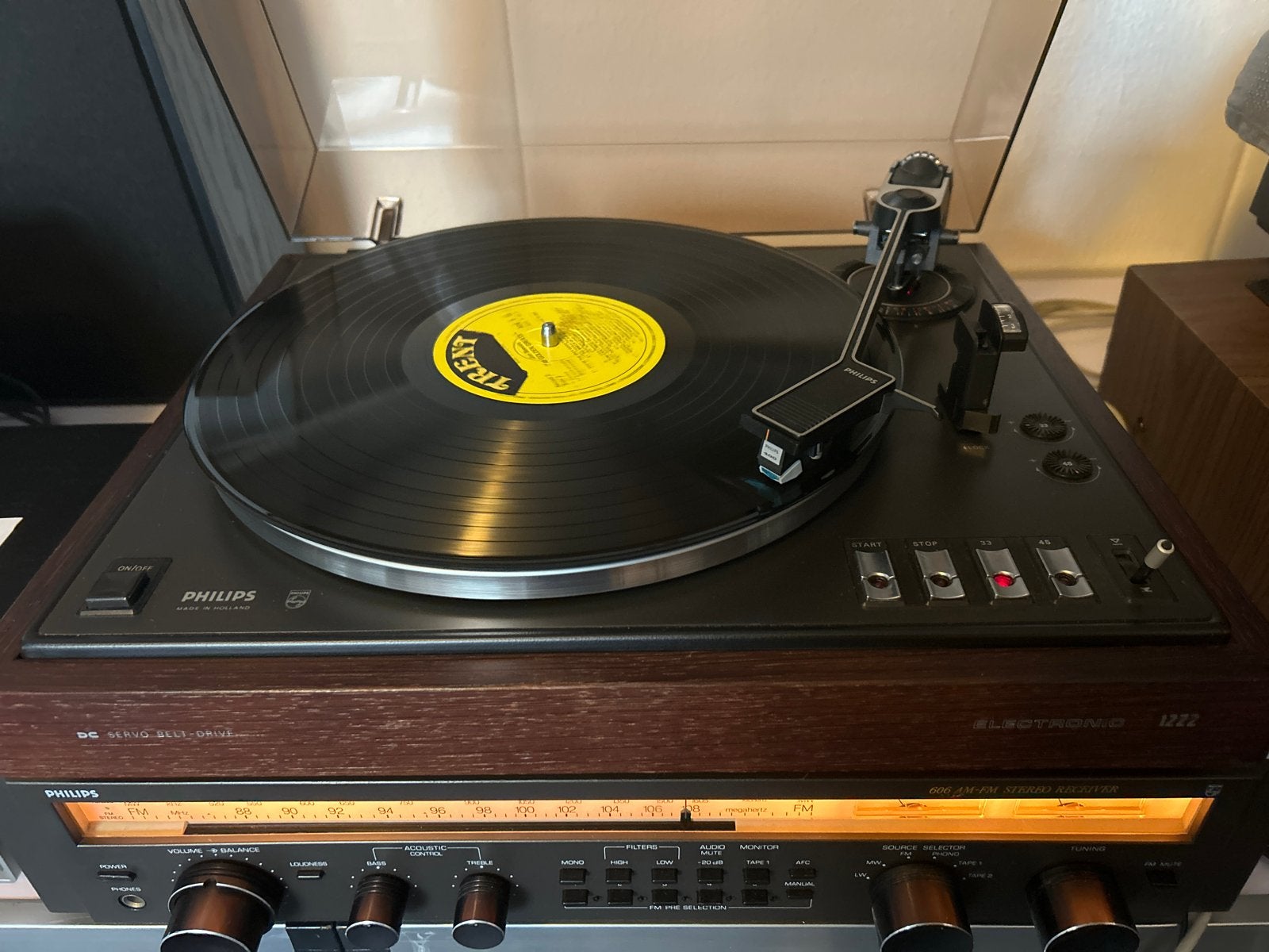Philips Platenspeler 1222 - Vol Automatisch, Houten Kast, Ophalen, Philips, Refurbished, Pitch-regelaar