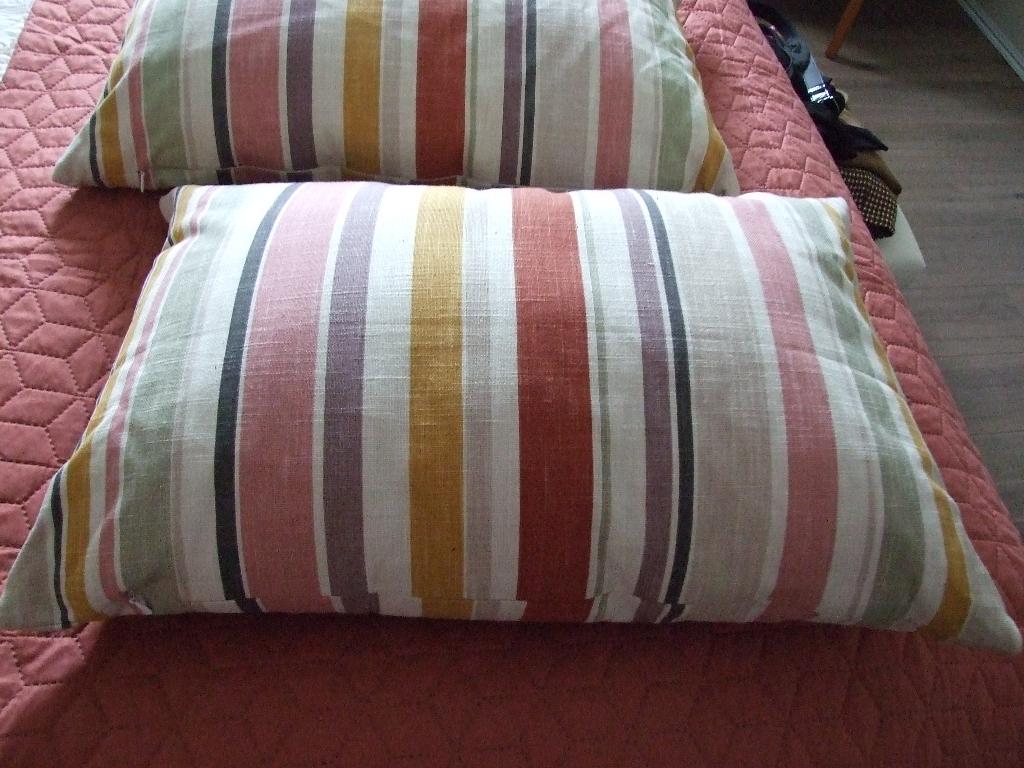 2 stuks zgan rechthoekige kussens met pastelstreep, Huis en Inrichting, Woonaccessoires | Kussens, Ophalen of Verzenden, Zo goed als nieuw