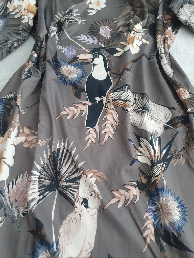 Getailleerde jurk van glanskatoen met stretch maat 50/52, Meerkleurig, Maat 46/48 (XL) of groter, Ophalen of Verzenden, Onder de knie