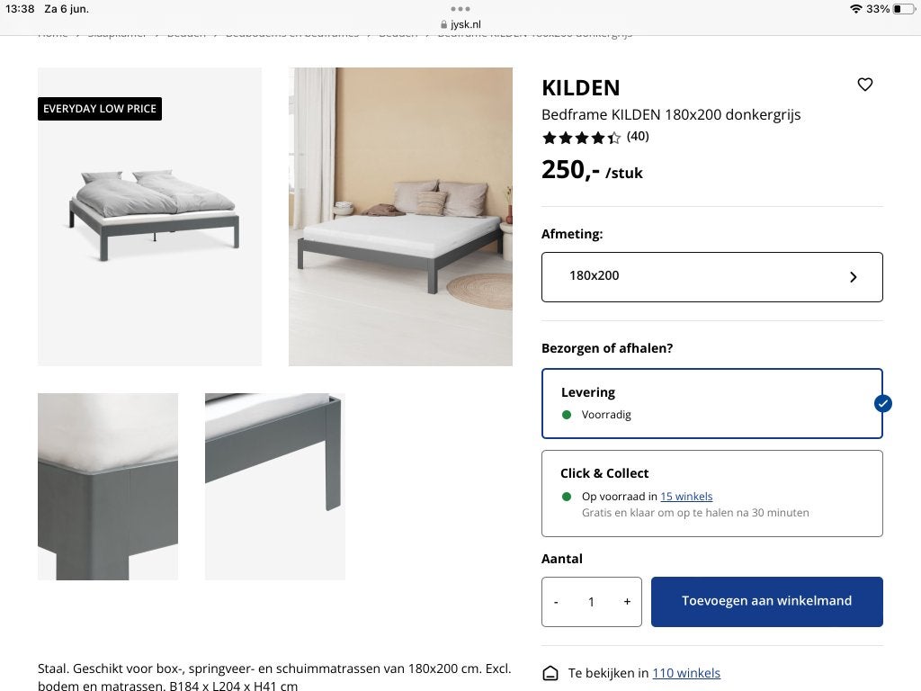 Tweepersoonsbed nieuw in verpakking, Ophalen, Overige maten, 200 cm, Grijs