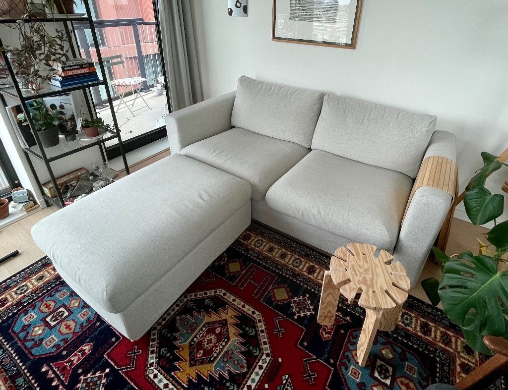 Vimle slaapbank + poef, Ophalen, Beige, Tweepersoons, 190 cm of minder
