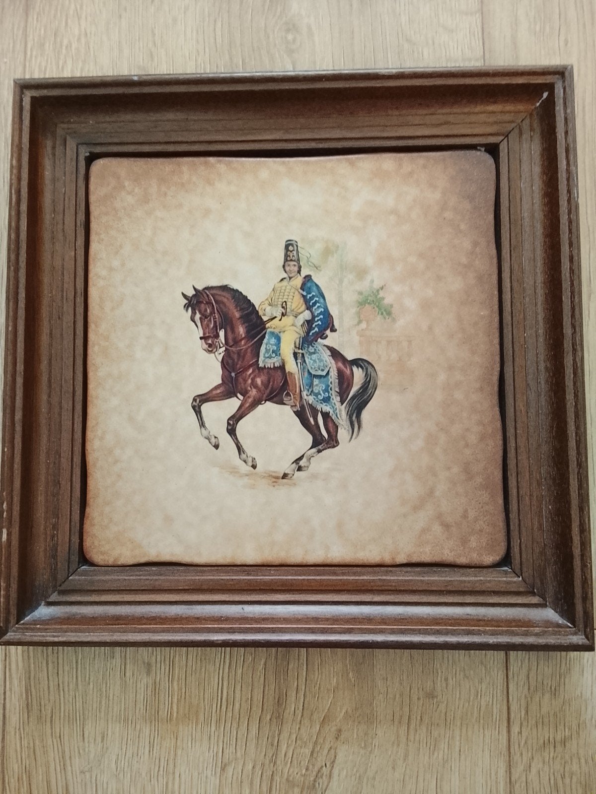 Ingelijste tegel met paard en ruiter, Ophalen of Verzenden